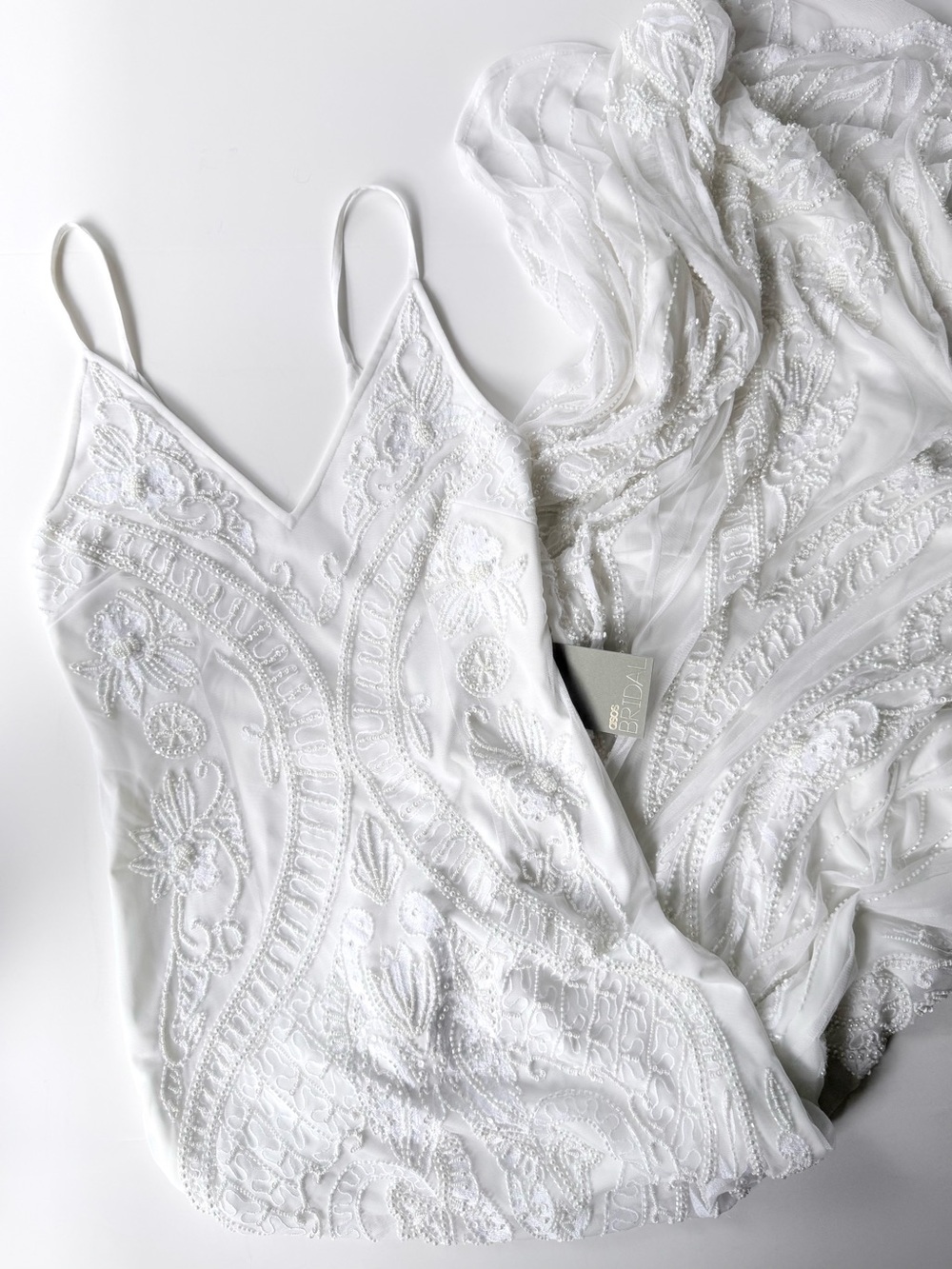 NWT ASOS DESIGN Neve Placement Embroidered Beaded Cami Wedding Bridal Dress 6